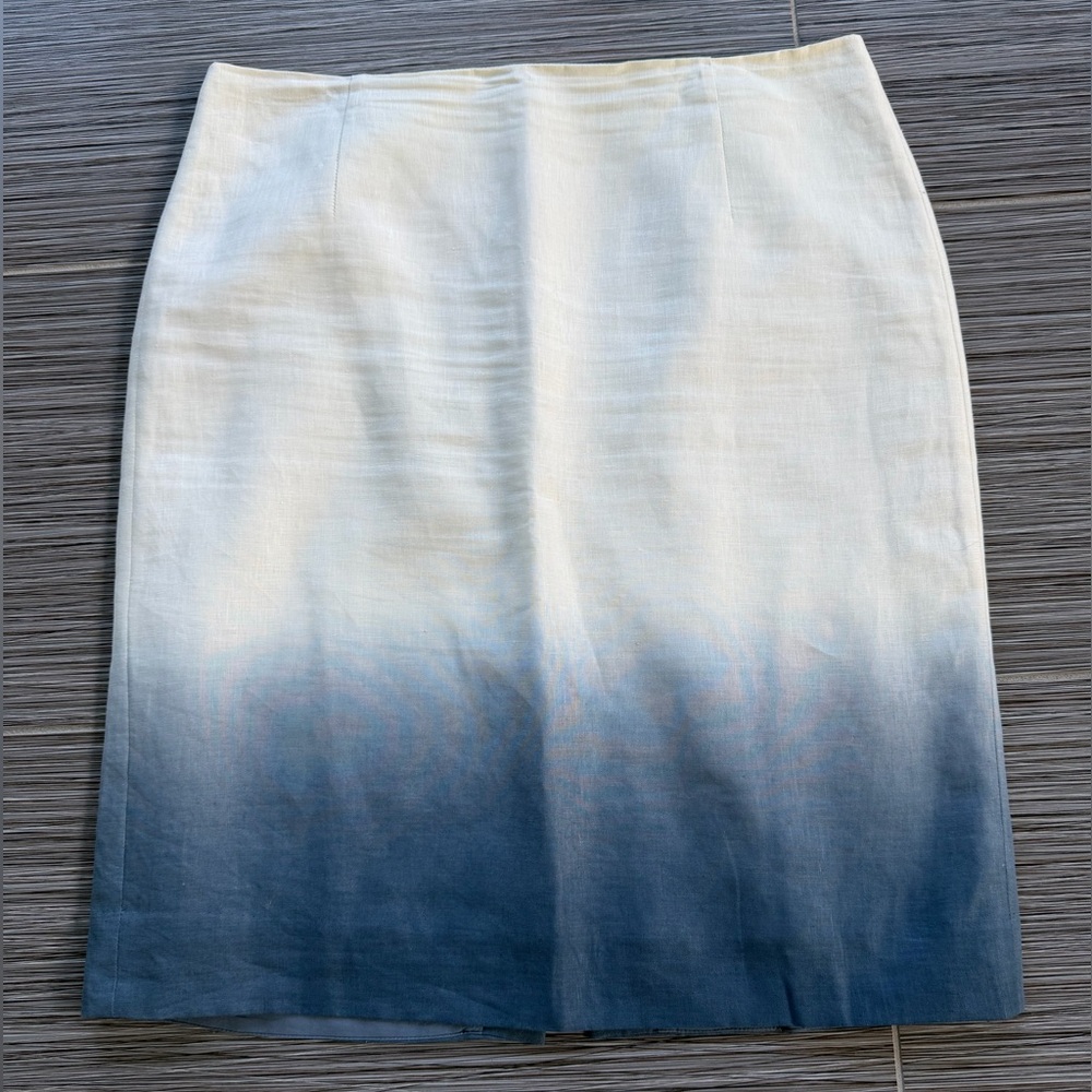 J. Crew Blue and White Ombre Linen Lined  Pencil Skirt Size 12